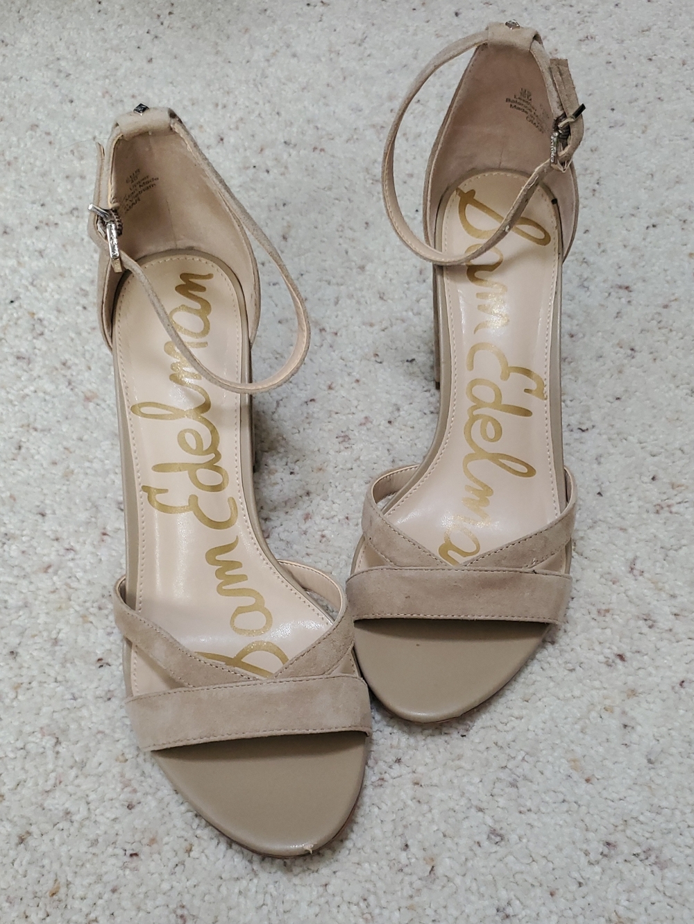 Sam Edelman Beige Suede Ankle-Strap Heels